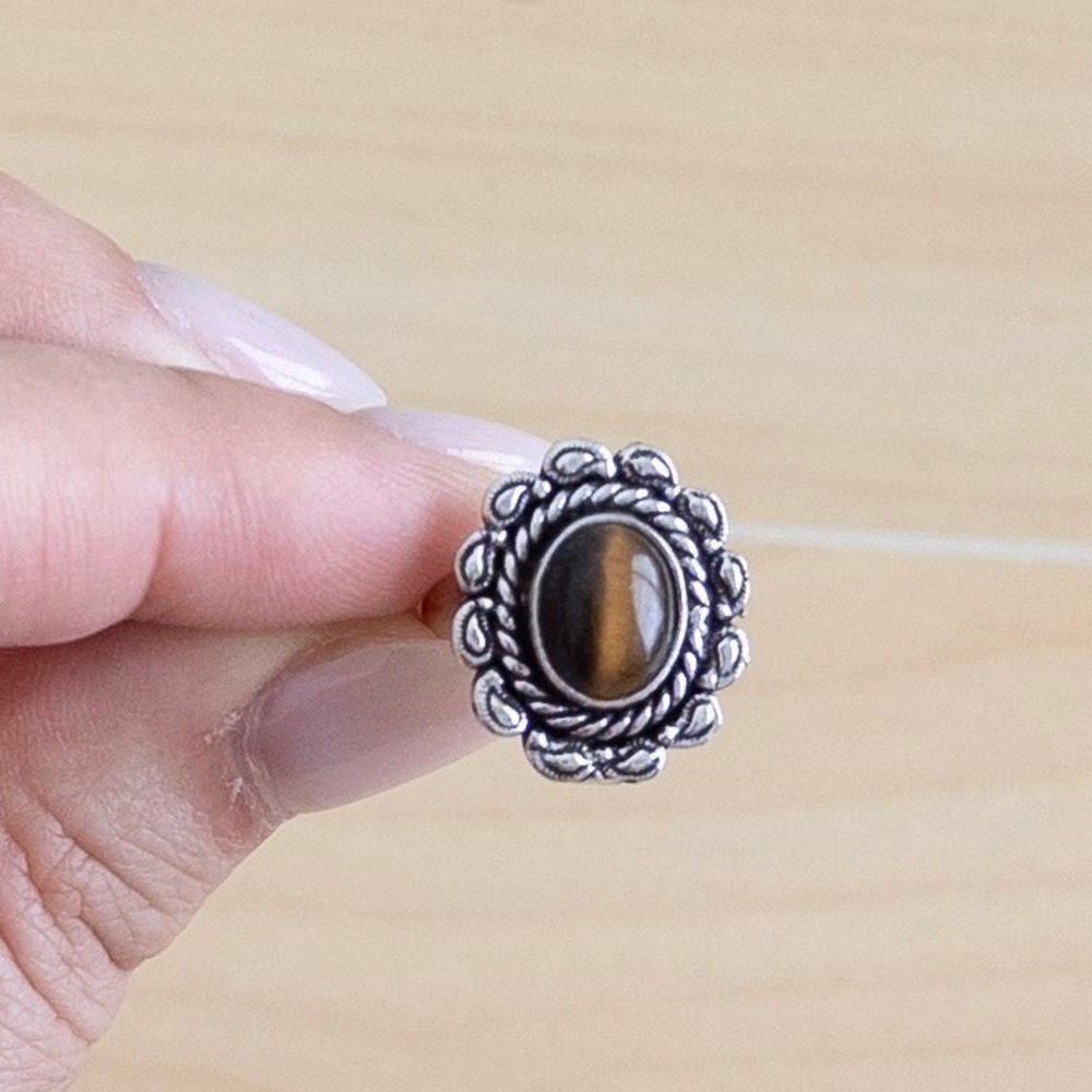 Tiger Eye Stone Ring Size 5.5 Brown Silver Tone Boho Western Witchy Celestial - Picture 5 of 6